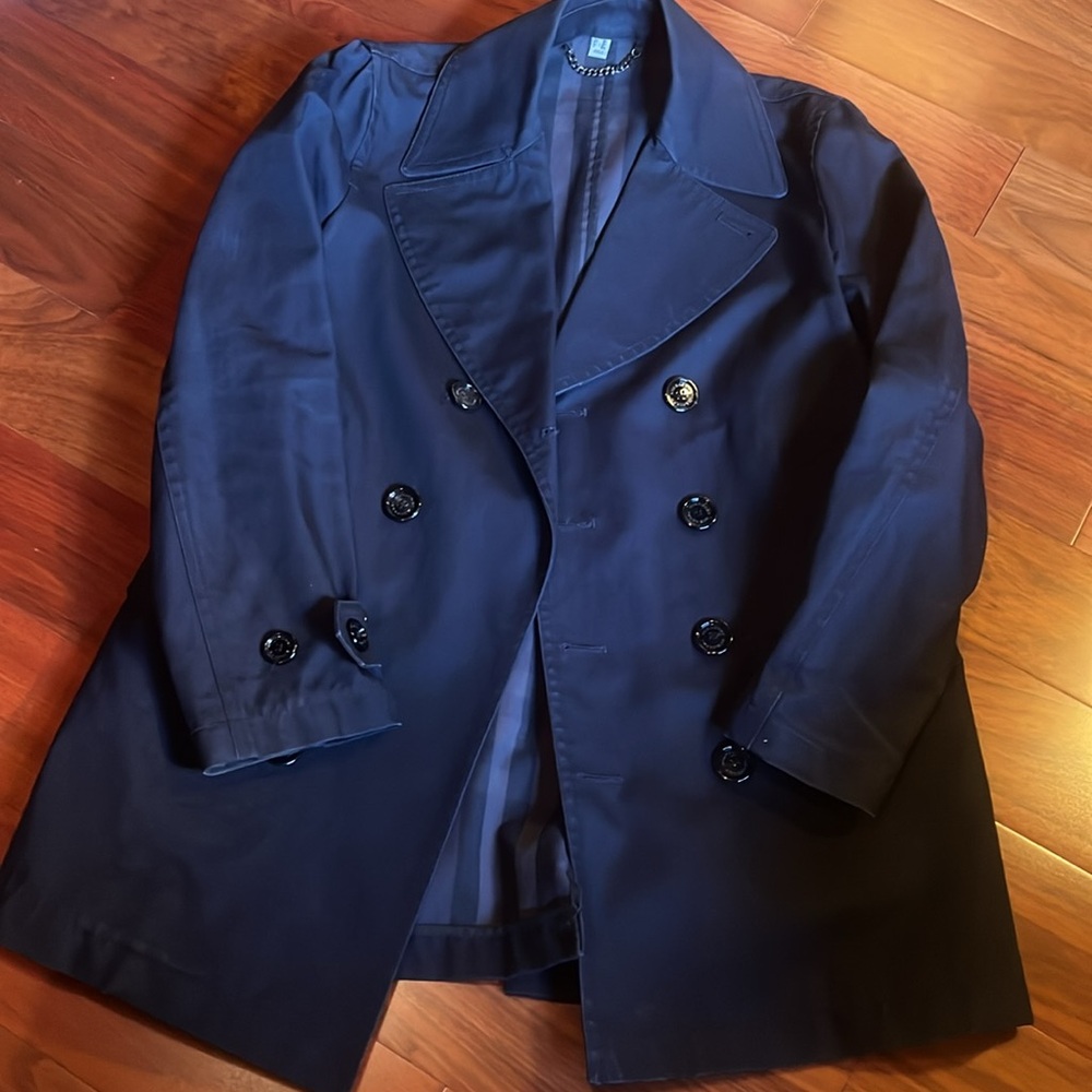 Men's Burberry Navy Blue Jacket Pea Trench Coat Size L